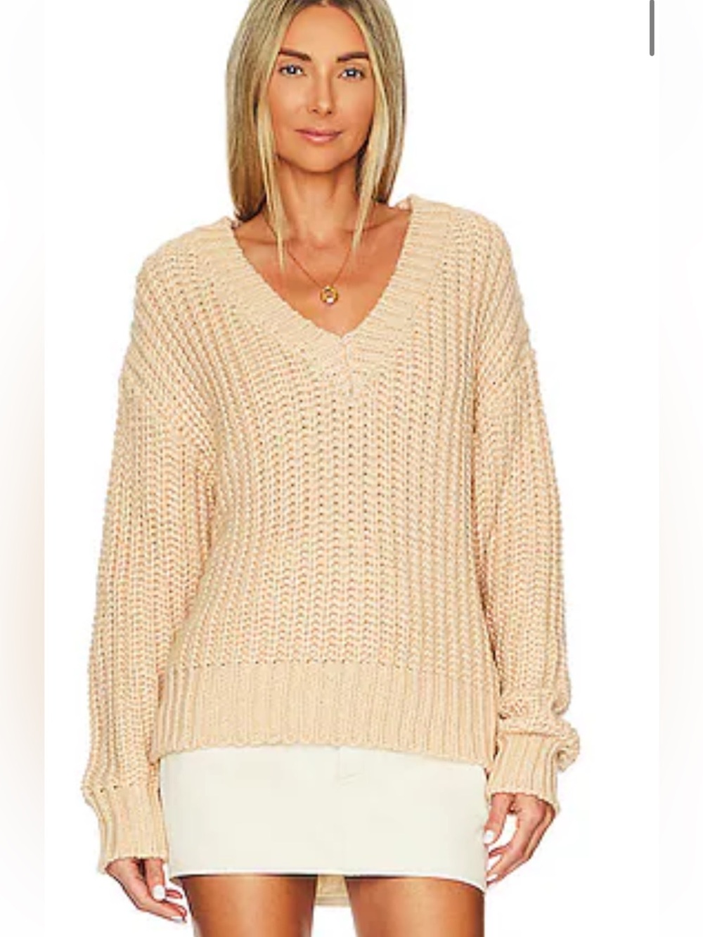 LBLC the label Katja V-Neck Chunky Knit Sweater in Blush